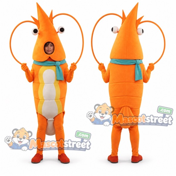 Orange Shrimp Mascot Costume with Teal Scarf
