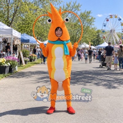 Orange Shrimp Mascot Costume with Teal Scarf