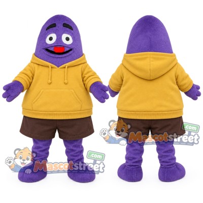 Purple Monster Mascot Costume with Yellow Hoodie and Brown Shorts Purple Monster Mascot Costume with Yellow Hoodie and Brown Shorts