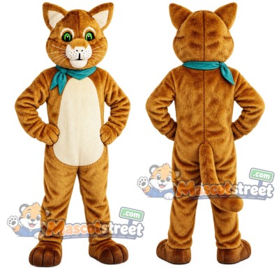 Orange Tabby Cat Mascot Costume with Teal Bow Tie