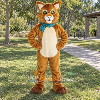 Orange Tabby Cat Mascot Costume with Teal Bow Tie Orange Tabby Cat Mascot Costume with Teal Bow Tie
