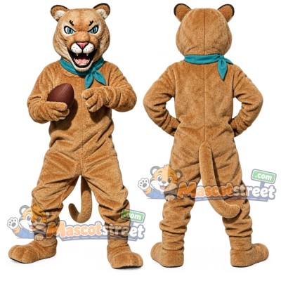 Tan Cougar Mascot Costume with Teal Neckerchief