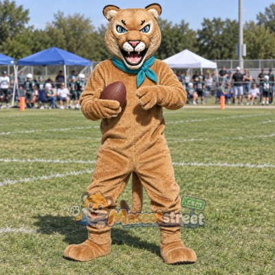 Tan Cougar Mascot Costume with Teal Neckerchief Tan Cougar Mascot Costume with Teal Neckerchief