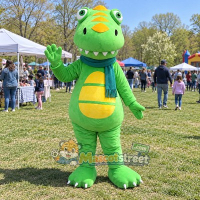 Green Dinosaur Mascot Costume with Teal Scarf