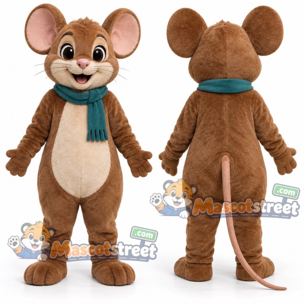 Brown Mouse Mascot Costume with Teal Scarf
