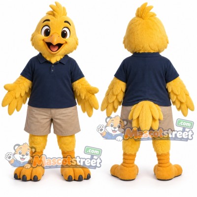 Yellow Bird Mascot Costume with Navy Polo Shirt and Beige Shorts Yellow Bird Mascot Costume with Navy Polo Shirt and Beige Shorts