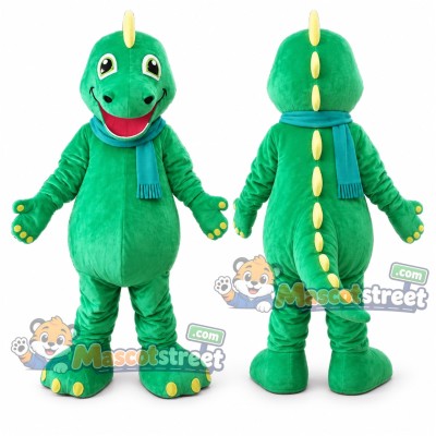 Green Dinosaur Mascot Costume with Teal Scarf Green Dinosaur Mascot Costume with Teal Scarf