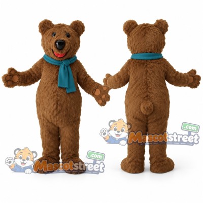 Brown Bear Mascot Costume with Teal Scarf