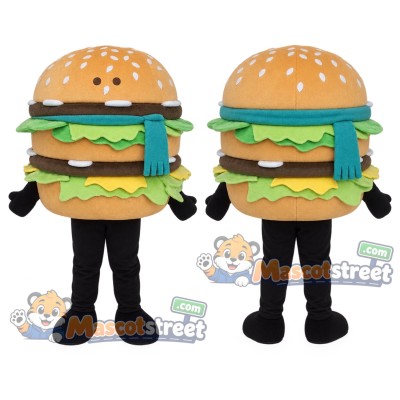 Hamburger Mascot Costume with Teal Scarf Hamburger Mascot Costume with Teal Scarf