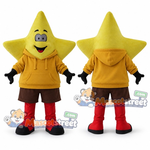 Yellow Star Mascot Costume with Yellow Hoodie and Brown Shorts