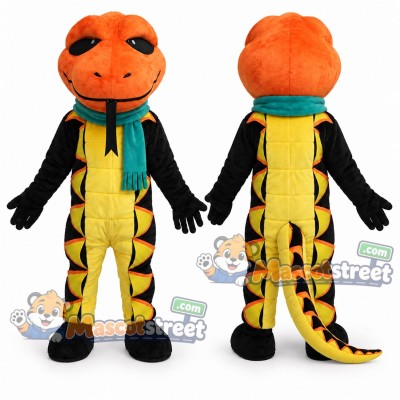 Orange and Black Snake Mascot Costume with Teal Scarf