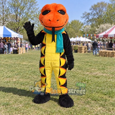 Orange and Black Snake Mascot Costume with Teal Scarf