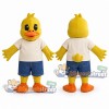 Yellow Duck Mascot Costume with Cream Shirt and Blue Shorts