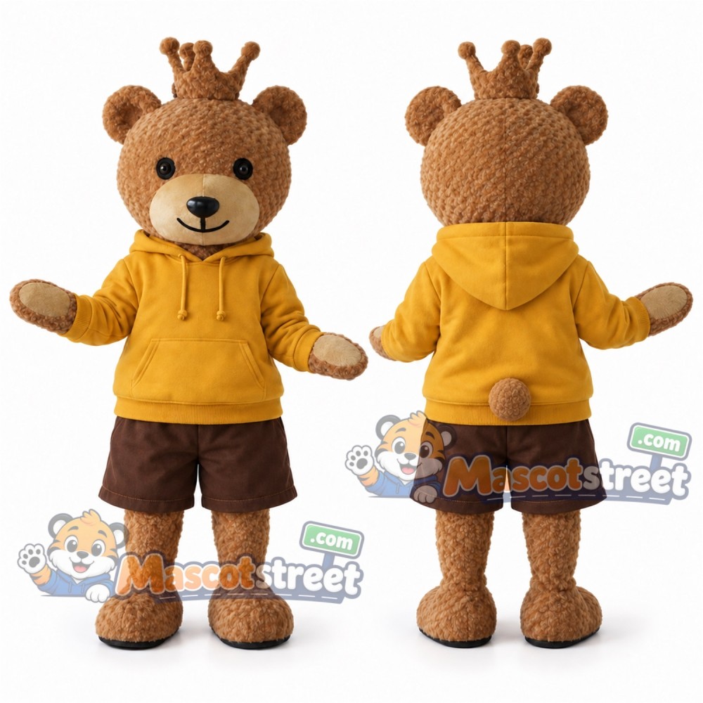 Brown Reindeer Mascot Costume with Yellow Hoodie and Brown Shorts