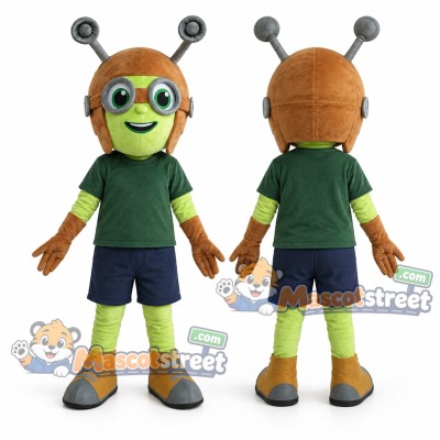 Brown Ant Mascot Costume with Green Shirt and Navy Shorts Brown Ant Mascot Costume with Green Shirt and Navy Shorts