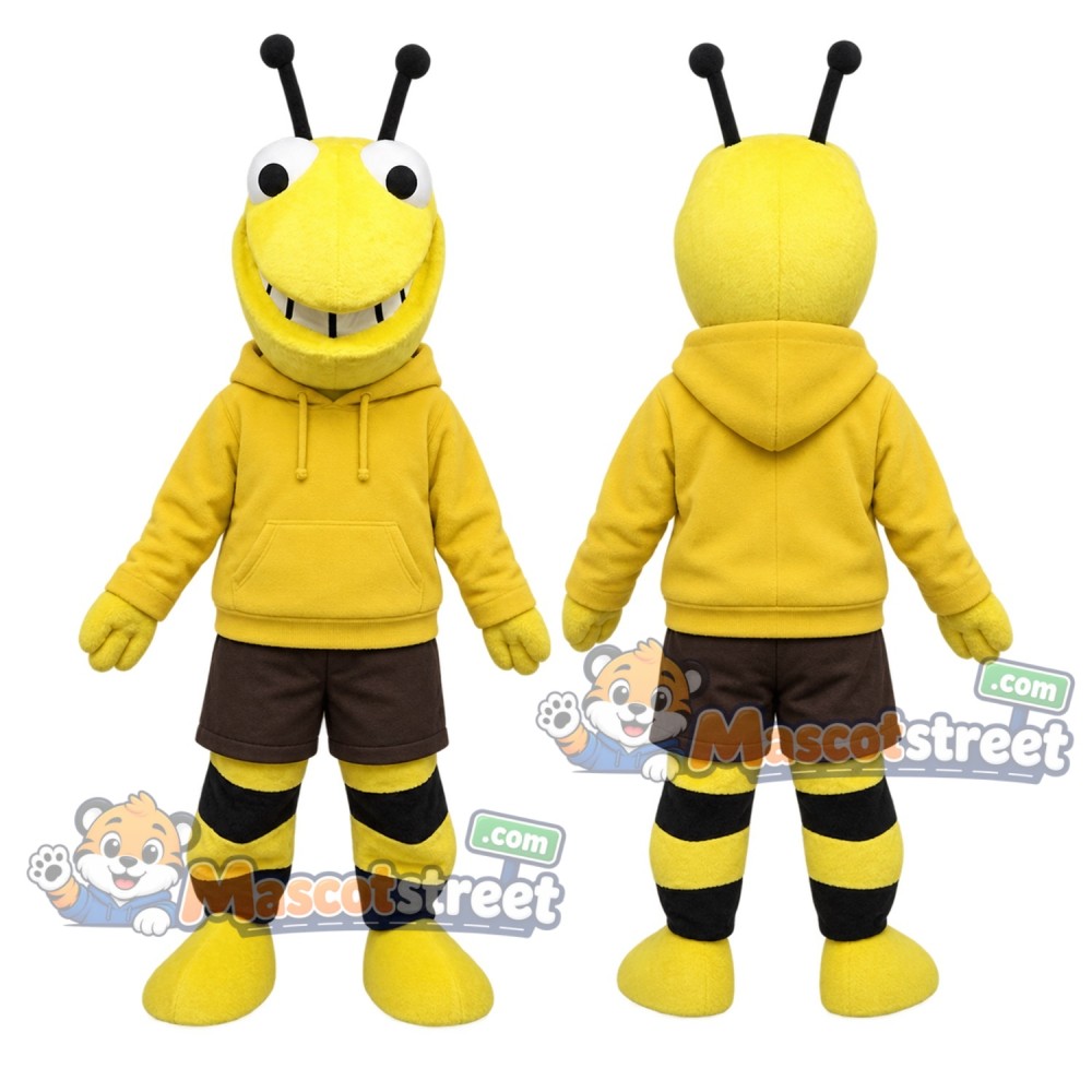 Yellow Bee Mascot Costume with Yellow Hoodie and Brown Shorts Yellow Bee Mascot Costume with Yellow Hoodie and Brown Shorts