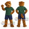 Brown Groundhog Mascot Costume with Green Shirt and Navy Shorts