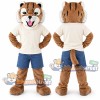 Tan Wildcat Mascot Costume with Cream Shirt and Blue Shorts