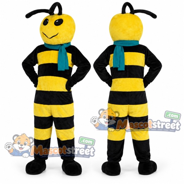 Yellow and Black Bee Mascot Costume with Teal Scarf