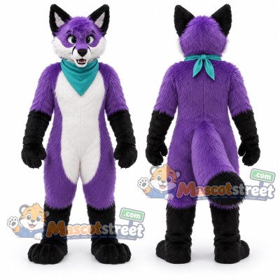 Purple and White Canine Mascot Costume with Teal Scarf Purple and White Canine Mascot Costume with Teal Scarf