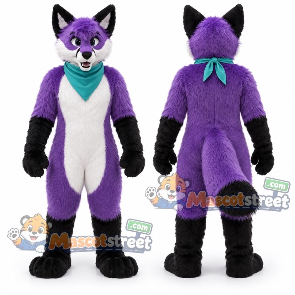 Purple and White Canine Mascot Costume with Teal Scarf