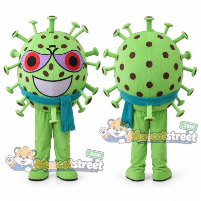 Green Germ Monster Mascot Costume with Teal Scarf