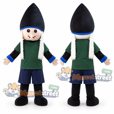 Witch Mascot Costume with Green Shirt, Navy Shorts and Black Pointed Hat
