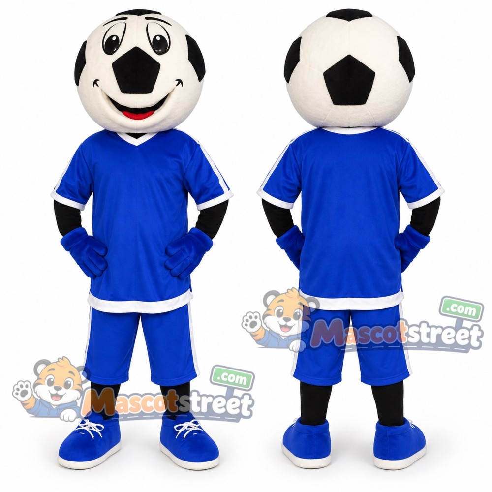 Soccer Ball Mascot Costume with Blue Soccer Uniform