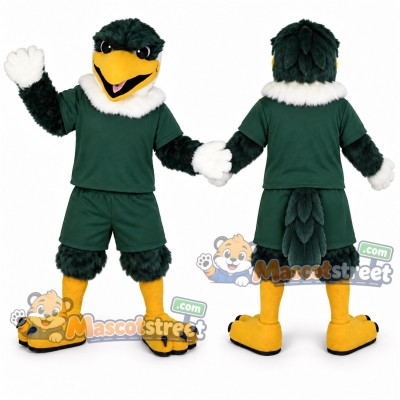 Dark Green Eagle Mascot Costume with Green Shirt and Shorts