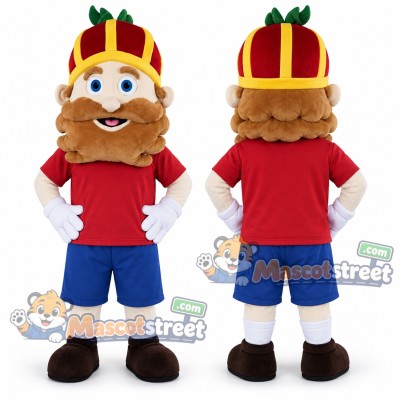 King Mascot Costume with Red Shirt, Blue Shorts and Crown King Mascot Costume with Red Shirt, Blue Shorts and Crown