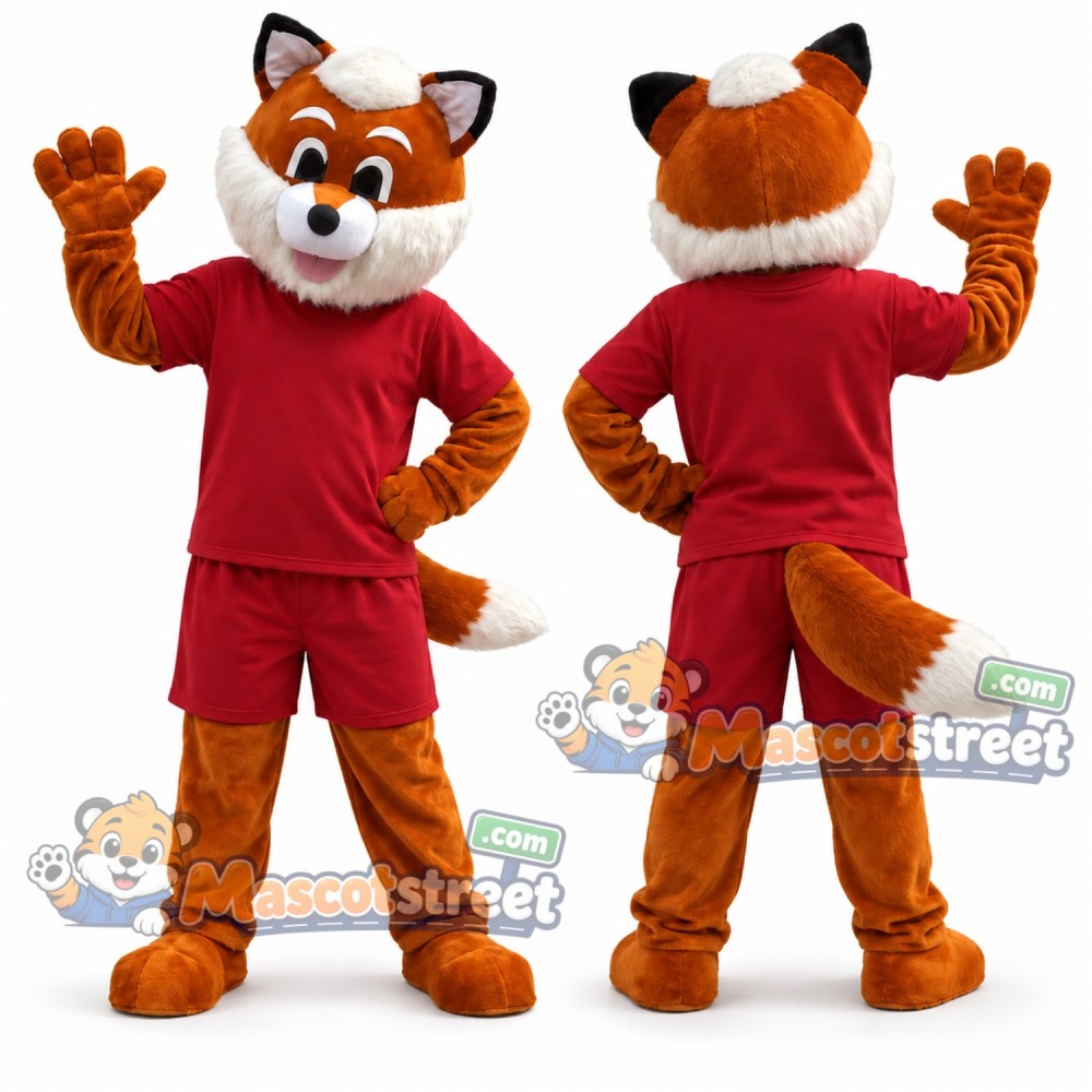 Orange Fox Mascot Costume with Red Shirt and Shorts Orange Fox Mascot Costume with Red Shirt and Shorts