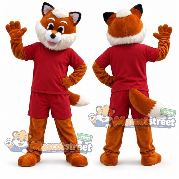 Orange Fox Mascot Costume with Red Shirt and Shorts