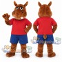Brown Hippopotamus Mascot Costume with Red Shirt and Blue Shorts