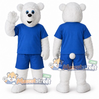White Polar Bear Mascot Costume with Blue Shirt and Shorts White Polar Bear Mascot Costume with Blue Shirt and Shorts