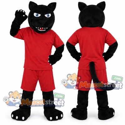 Black Panther Mascot Costume with Red Shirt and Shorts