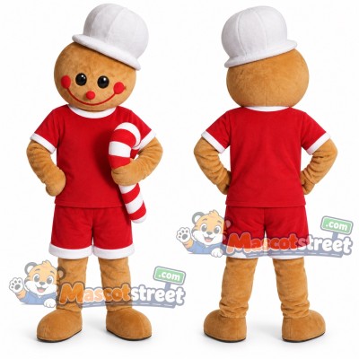 Gingerbread Man Mascot Costume with Red Shirt, Red Shorts and Chef Hat