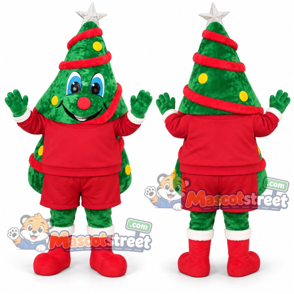 Christmas Tree Mascot Costume with Red Shirt and Shorts Christmas Tree Mascot Costume with Red Shirt and Shorts