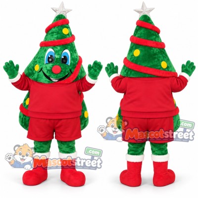 Christmas Tree Mascot Costume with Red Shirt and Shorts Christmas Tree Mascot Costume with Red Shirt and Shorts