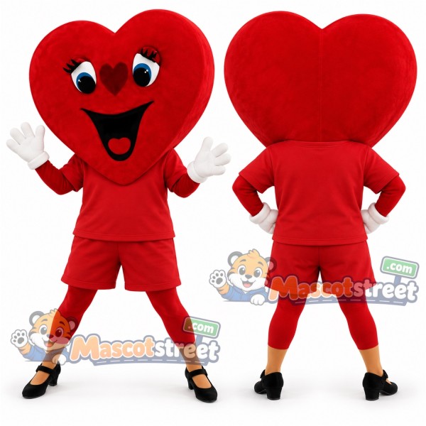 Red Heart Mascot Costume with Red Shirt and Shorts