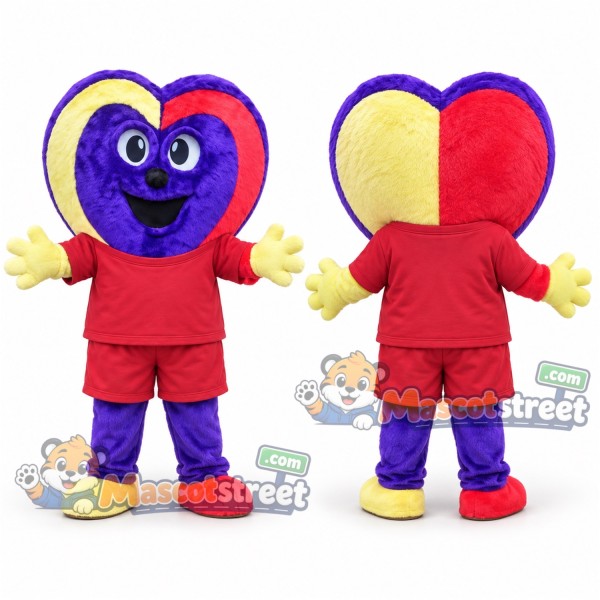 Multicolor Heart Mascot Costume with Red Shirt and Shorts