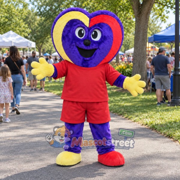 Multicolor Heart Mascot Costume with Red Shirt and Shorts Multicolor Heart Mascot Costume with Red Shirt and Shorts