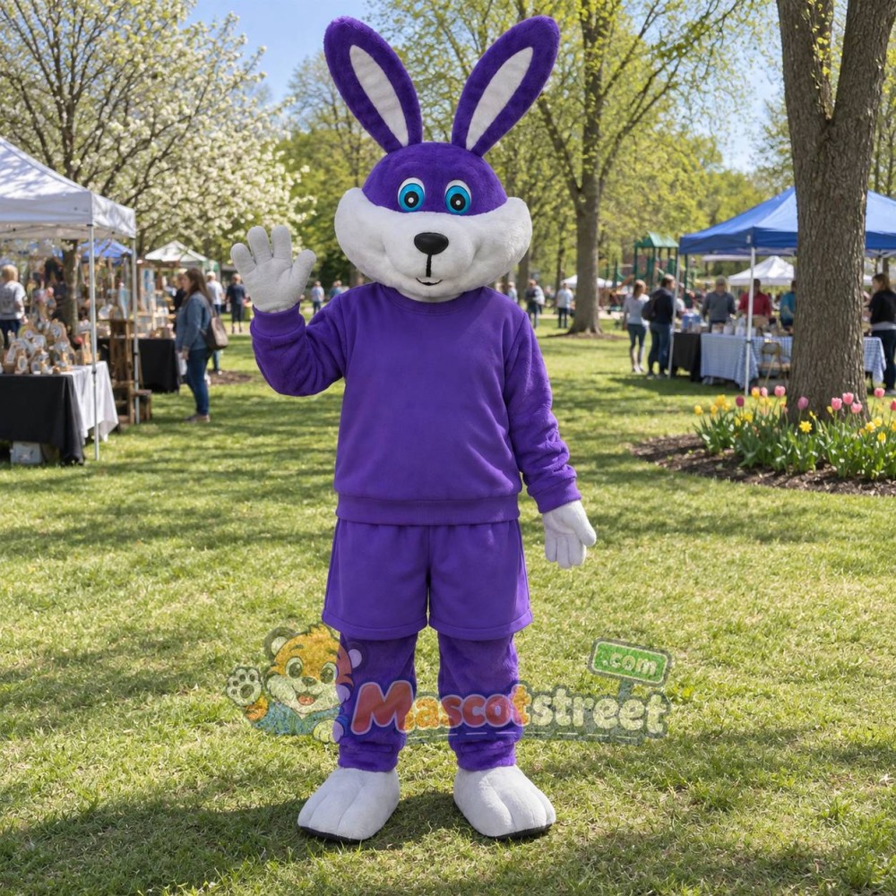 Purple Rabbit Mascot Costume with Purple Shirt and Pants