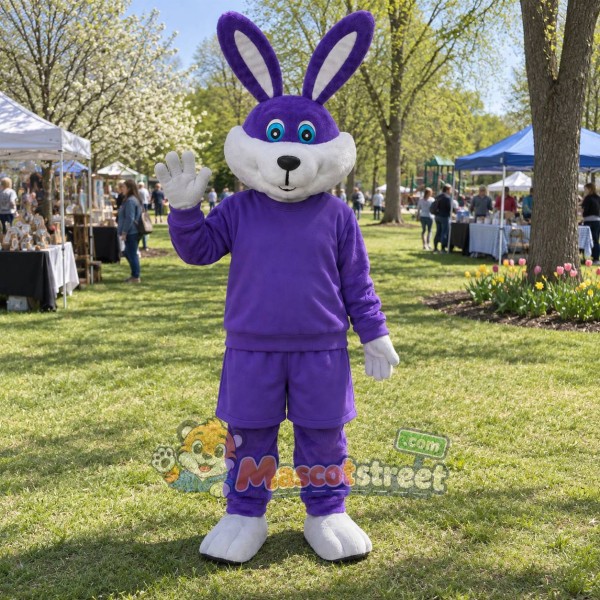 Purple Rabbit Mascot Costume with Purple Shirt and Pants