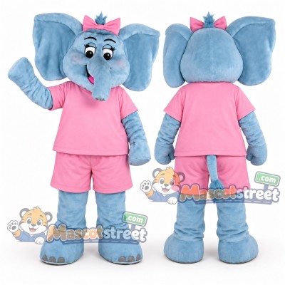 Blue Elephant Mascot Costume with Pink Shirt and Shorts