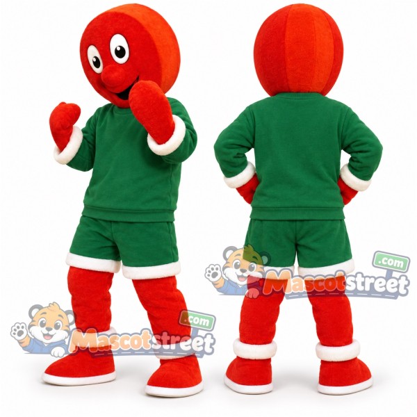 Red Gingerbread Man Mascot Costume with Green Christmas Shirt and Shorts