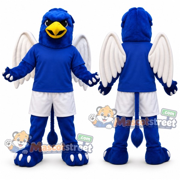 Blue Griffin Mascot Costume with Blue Shirt and White Shorts