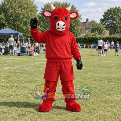 Red Bull Mascot Costume with Red Shirt and Shorts