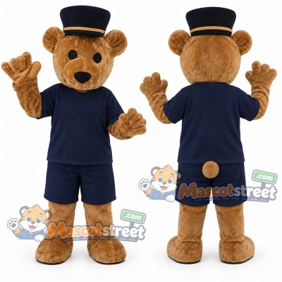 Tan Bear Mascot Costume with Navy Shirt, Navy Shorts and Top Hat Tan Bear Mascot Costume with Navy Shirt, Navy Shorts and Top Hat