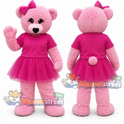Pink Bear Mascot Costume with Pink Dress