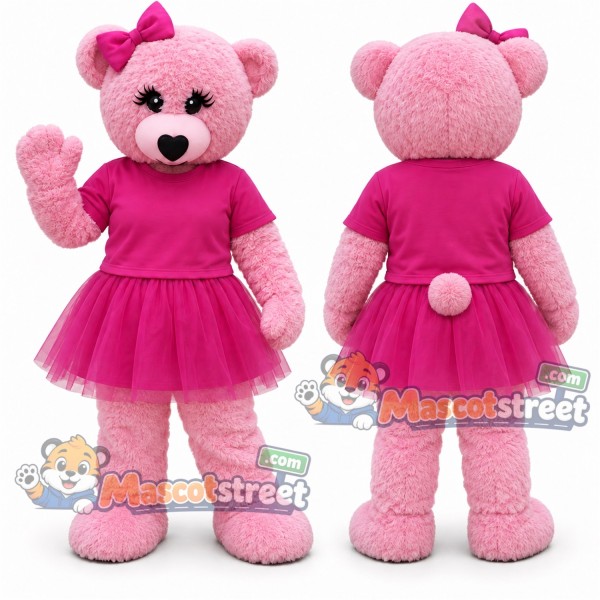 Pink Bear Mascot Costume with Pink Dress